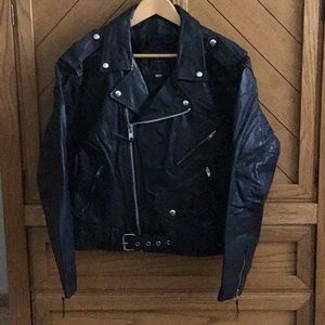 Vintage Black Leather Motorcycle Jacket - Size 44